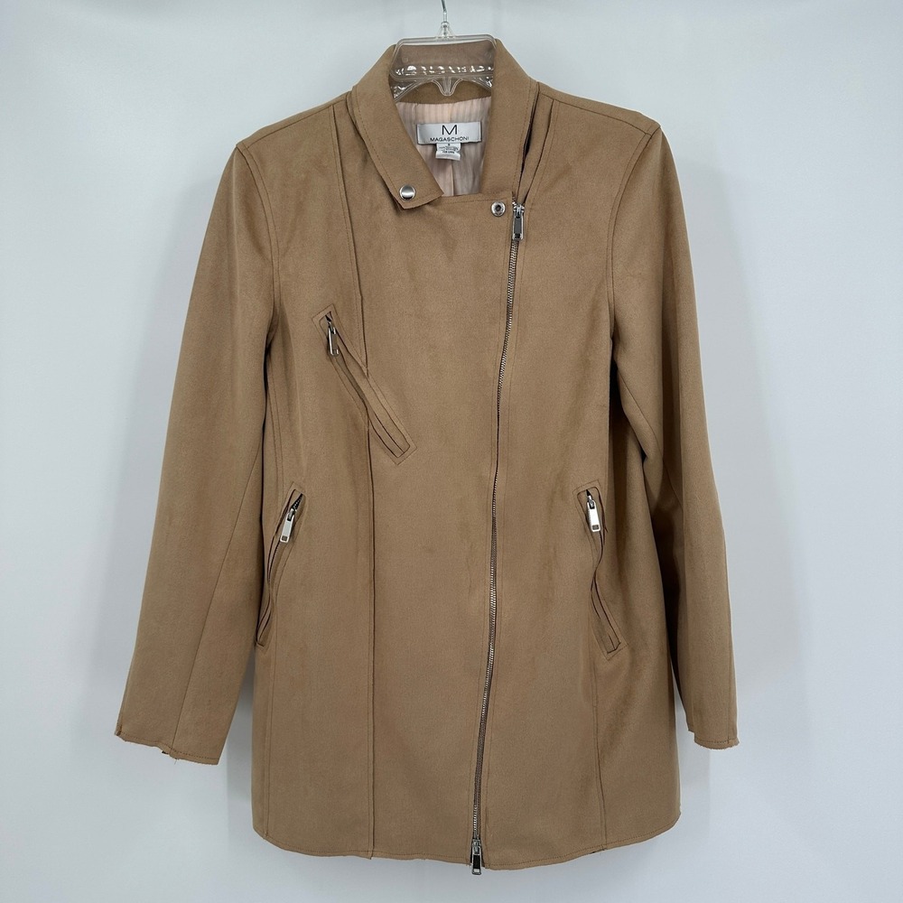 Magaschoni Womens Old Money Faux Suede Moto Jacket Size S Minimalist Neutral